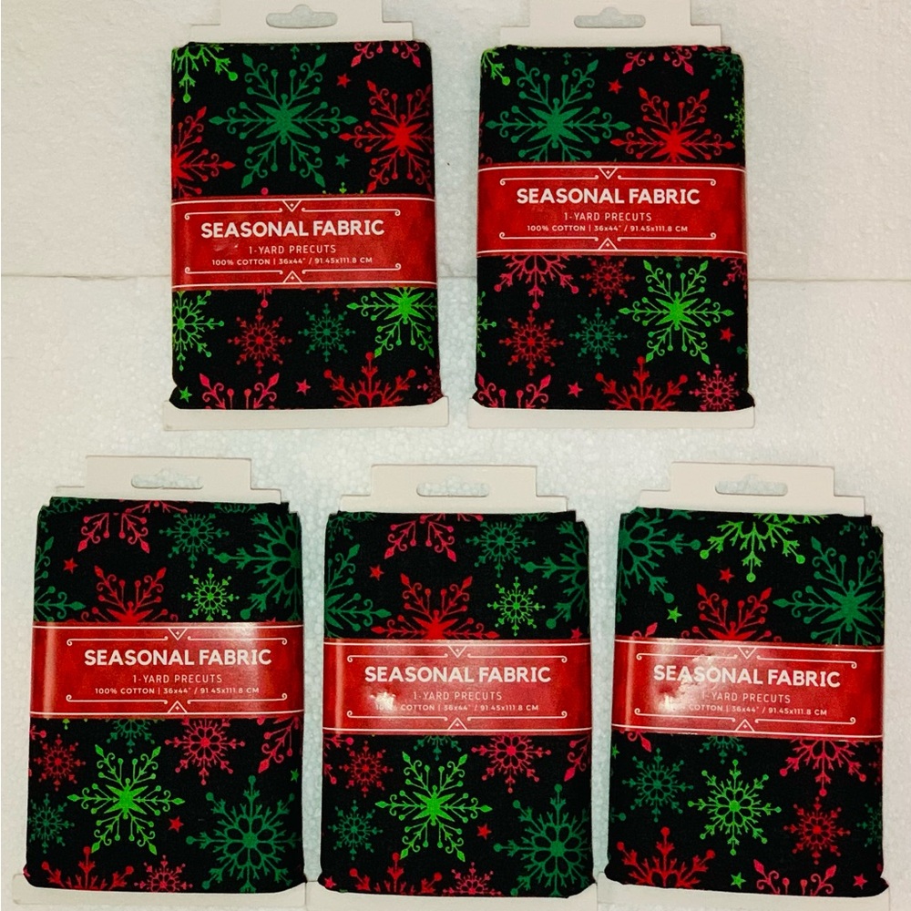 Lot Of 5 Seasonal Fabric 1-Yard Precuts Bright Snowflakes 100% Cotton 36 X 44”